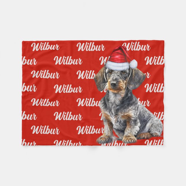 Drahthaar-Dachshund-Santa-Hund Individueller Name  Fleecedecke (Vorderseite (Horizontal))