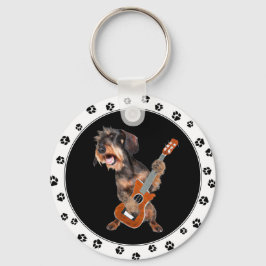 Drahthaar Dackel Gitarre Schlüsselanhänger spielen