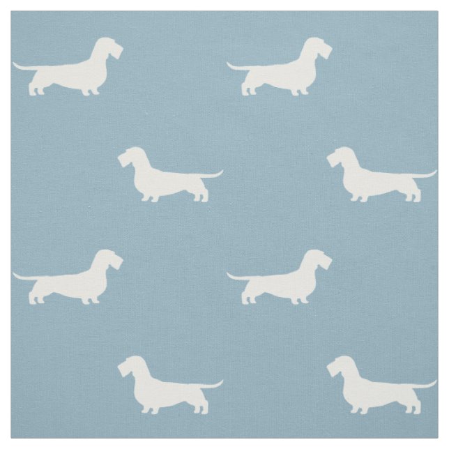Drahthaar Dackel Hund Silhouetten Muster Blau Stoff (Muster)
