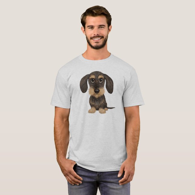 Drahthaar-Dackel| Niedlich Cartoon Dog Teckel T-Shirt (Vorne ganz)