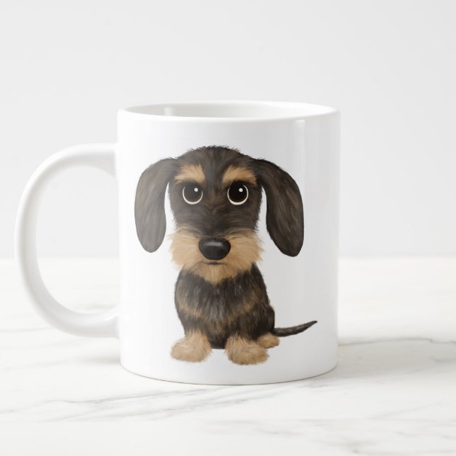 Drahthaar Dackel | Niedlicher Cartoon Dog Teckel Jumbo-Tasse (Links)