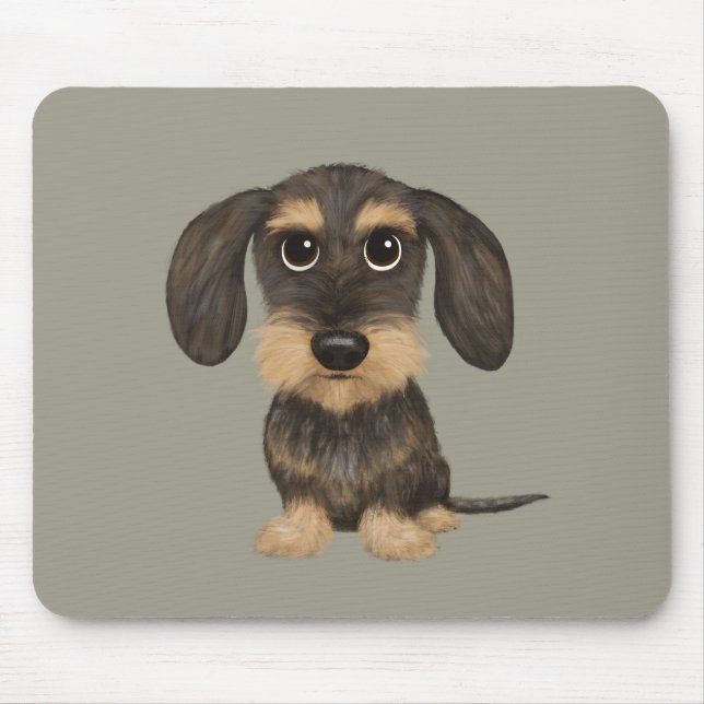Drahthaar Dackel | Niedlicher Cartoon Dog Teckel Mousepad (Vorne)