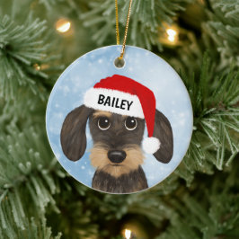 Drahthaar Dackel Santa Teckel Dog Individuelle Nam Keramik Ornament