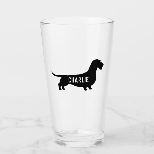 Drahthaar Dackel Silhouette Dackel Hund Lover's Glas (Vorderseite)