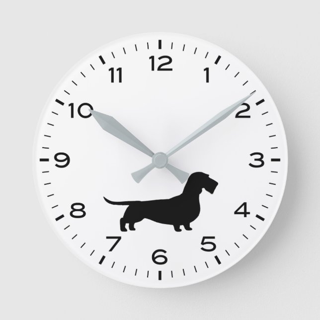 Drahthaar Dackel Silhouette Teckel Dog Runde Wanduhr (Vorderseite)