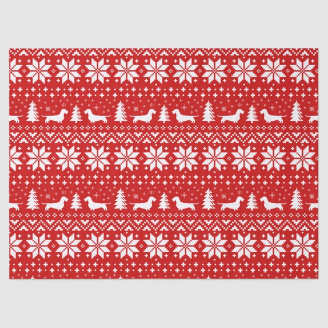 Drahthaar Dackel Silhouetten Weihnachtsmuster Seidenpapier (Vorderseite)