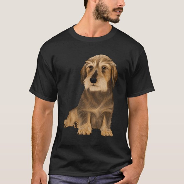 Drahthaar-Dackel Sitzender Hund T-Shirt (Vorderseite)