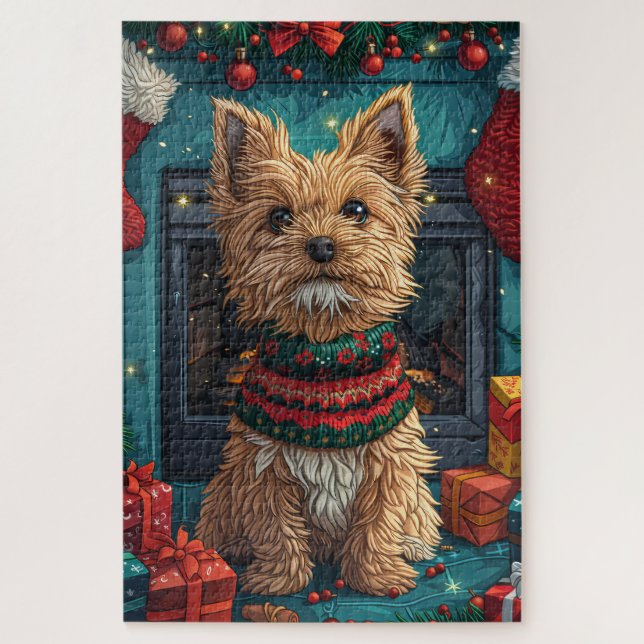 Drahthaar, der Griffon mit Weihnachtsgeschenken ze Puzzle (Vertikal)