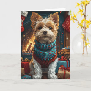 Drahthaar-Fox-Terrier-Hund mit Weihnachtsgeschenk Karte