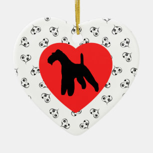 Drahthaar Fox Terrier Silhouette mit Herz Keramik Ornament