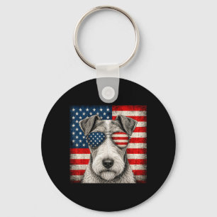 Drahthaar-Foxterrier 4. Juli Amerikanische Flagge Schlüsselanhänger