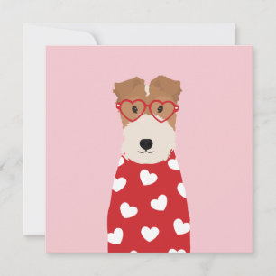 Drahthaar-Foxterrier-Hund-Herzbrille Rosa Karte