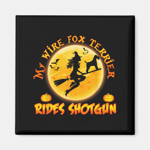 Drahthaar-Foxterrier-Reitet-Schuss-Hund-Halloween- Magnet