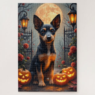Drahthaar-Fuchs-Terrier-Gothic-Halloween-Porträtku Puzzle
