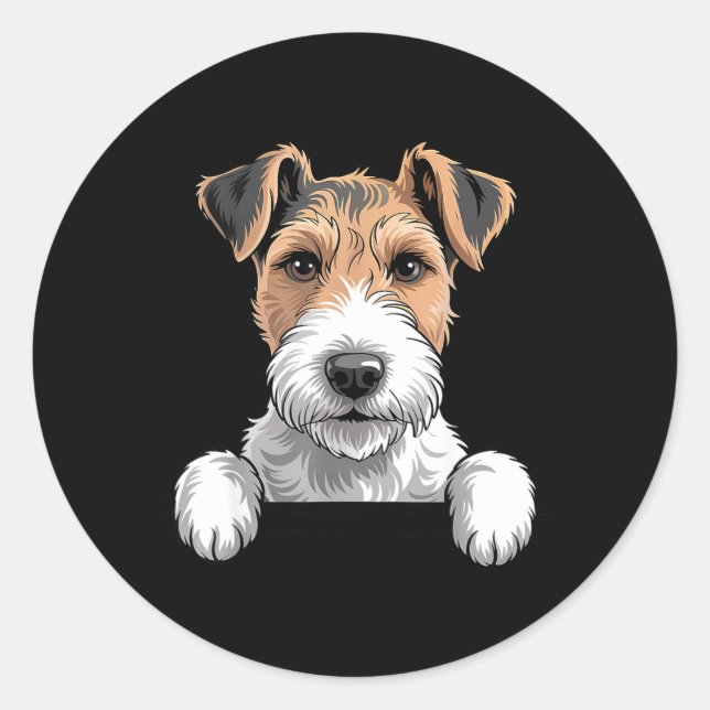 Drahthaar-Fuchs-Terrier Lustiger spähender Hundeli Runder Aufkleber (Vorderseite)