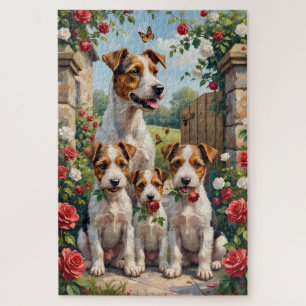 Drahthaar-Fuchs-Terrier Rose Cottage Kunst Puzzle