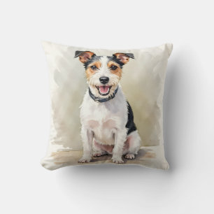 Drahthaar-Fuchs-Terrier-Wasserfarbe-Kreuzschraffur Kissen