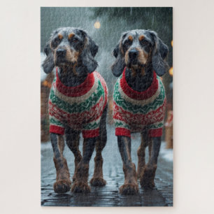 Drahthaar-Griffon-Hunde Weihnachten Schnee Puzzle