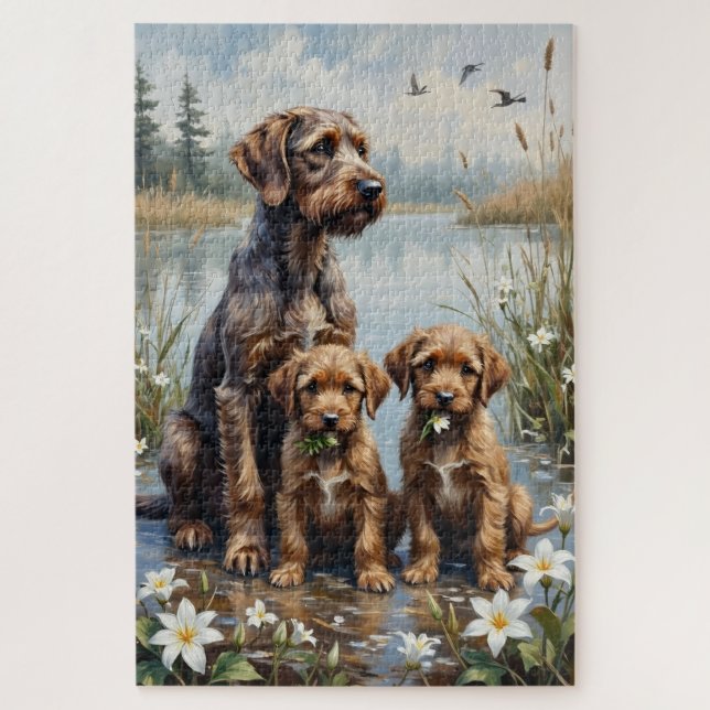 Drahthaar-Griffon-Marsch-Lilien-Kunst Puzzle (Vertikal)