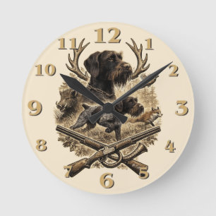 Drahthaar Pointer, Jäger Logo Runde Wanduhr