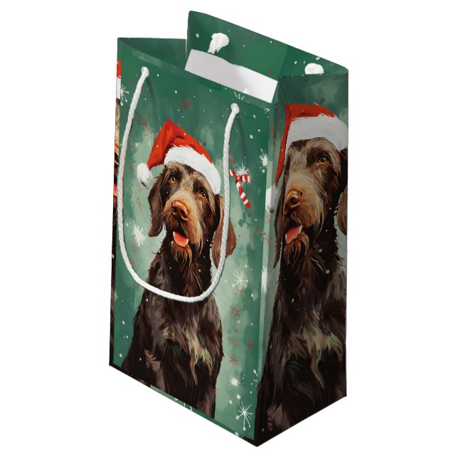 Drahthaar Pointer Weihnachtsmalerei Kunst Kleine Geschenktüte (Rückseite Schrägansicht)