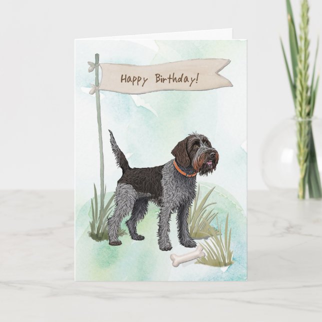 Drahthaar Pointing Griffon Dog Birthday Sign Karte (Vorderseite)