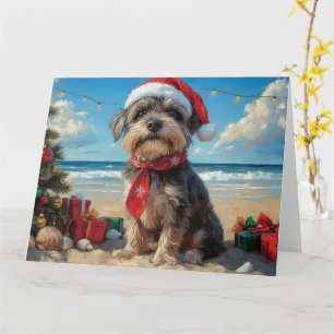 Drahthaar Pointing Griffon Dog Christmas Beach Karte