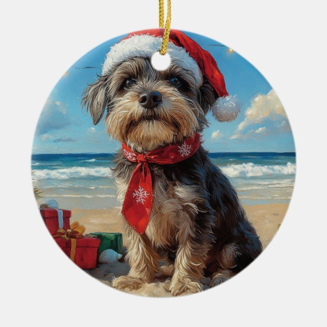 Drahthaar Pointing Griffon Dog Christmas Beach Keramik Ornament (Vorne)
