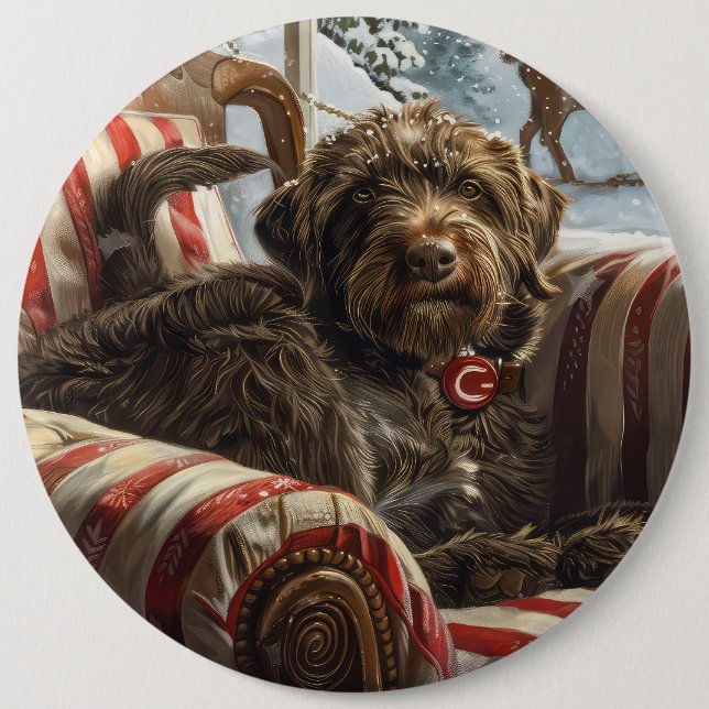 Drahthaar Pointing Griffon Dog Weihnachtsfest Button (Vorderseite)