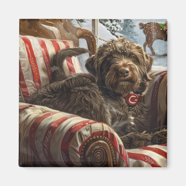 Drahthaar Pointing Griffon Dog Weihnachtsfest Magnet (Vorne)