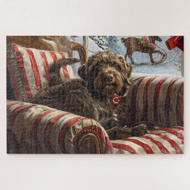 Drahthaar Pointing Griffon Dog Weihnachtsfest Puzzle (Horizontal)