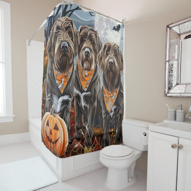 Drahthaar Pointing Griffon Halloween Spooky Duschvorhang (Beispiel)