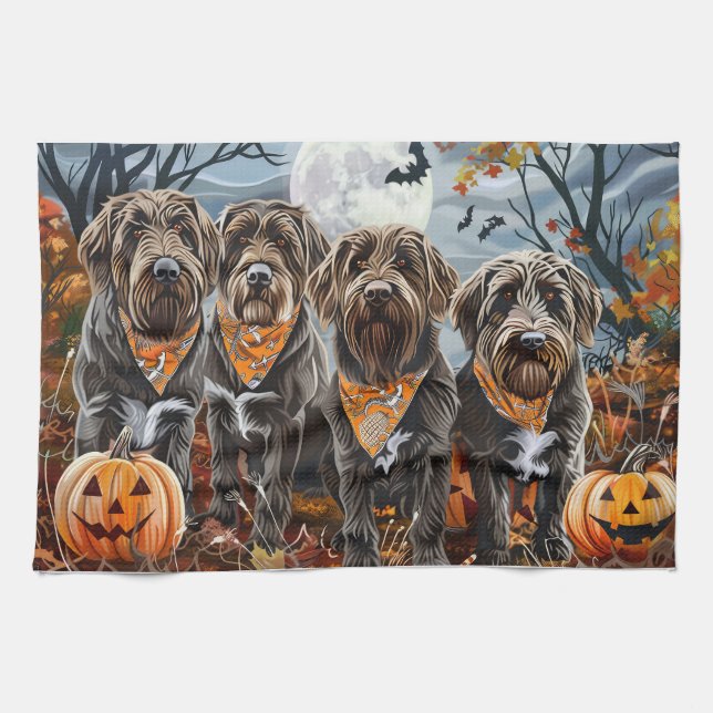 Drahthaar Pointing Griffon Halloween Spooky Geschirrtuch (Horizontal)