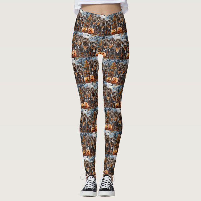 Drahthaar Pointing Griffon Halloween Spooky Leggings (Vorderseite)