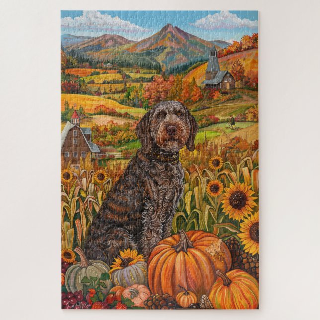 Drahthaar Pointing Griffon Herbst Erntedank Puzzle (Vertikal)