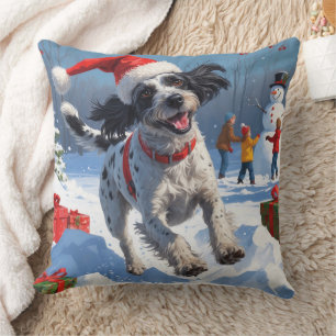 Drahthaar Pointing Griffon in Snow Christmas Hat Kissen