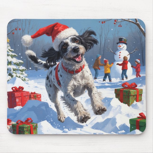 Drahthaar Pointing Griffon in Snow Christmas Hat Mousepad (Vorne)