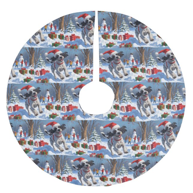 Drahthaar Pointing Griffon in Snow Christmas Hat Polyester Weihnachtsbaumdecke (Vorderseite)