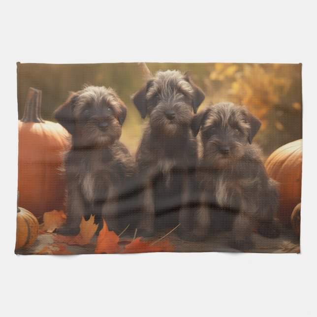 Drahthaar Pointing Griffon Puppy Herbst Geschirrtuch (Horizontal)