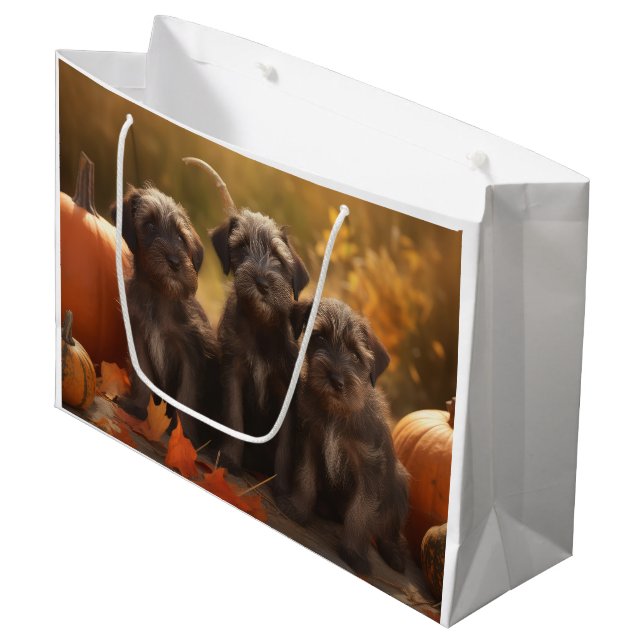 Drahthaar Pointing Griffon Puppy Herbst Große Geschenktüte (Vorderseite Schrägansicht)