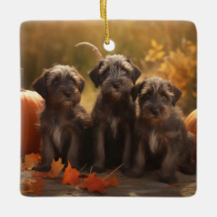Drahthaar Pointing Griffon Puppy Herbst Keramikornament
