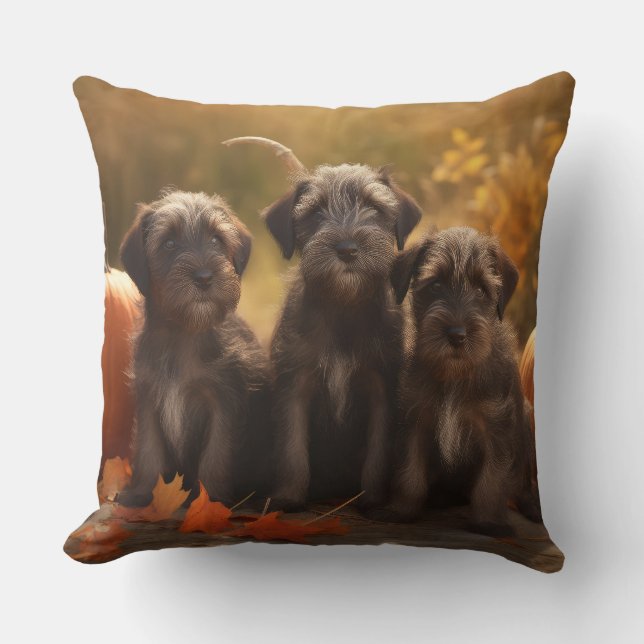 Drahthaar Pointing Griffon Puppy Herbst Kissen (Vorderseite)