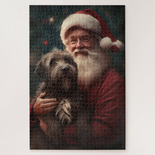 Drahthaar Pointing Griffon Santa Claus Weihnachten Puzzle (Vertikal)
