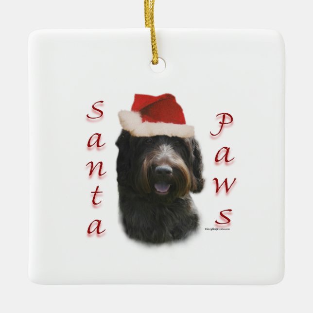 Drahthaar Pointing Griffon Santa Paws Keramikornament (Vorderseite)