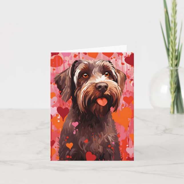 Drahthaar Pointing Griffon Valentinstag Karte (Vorderseite)