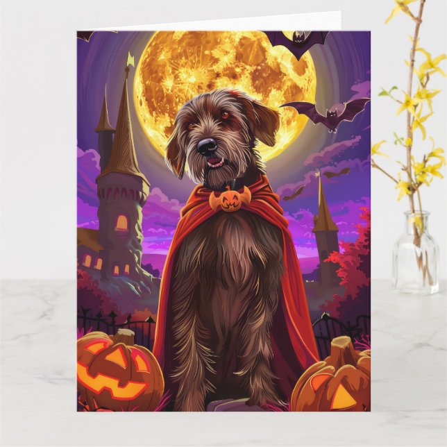 Drahthaar Pointing Griffon Vampire Pumpkins Beängs Karte (Gelbe Blume)