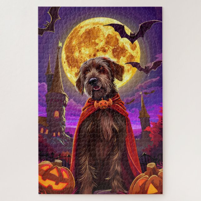 Drahthaar Pointing Griffon Vampire Pumpkins Beängs Puzzle (Vertikal)