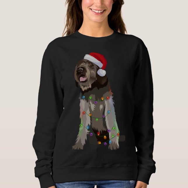 Drahthaar Pointing Griffon Weihnachtsbeleuchtung X Sweatshirt (Vorderseite)