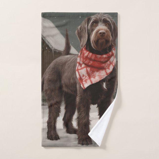 Drahthaar Pointing Hund im Schnee Weihnachten Badhandtuch Set (Handtuch)
