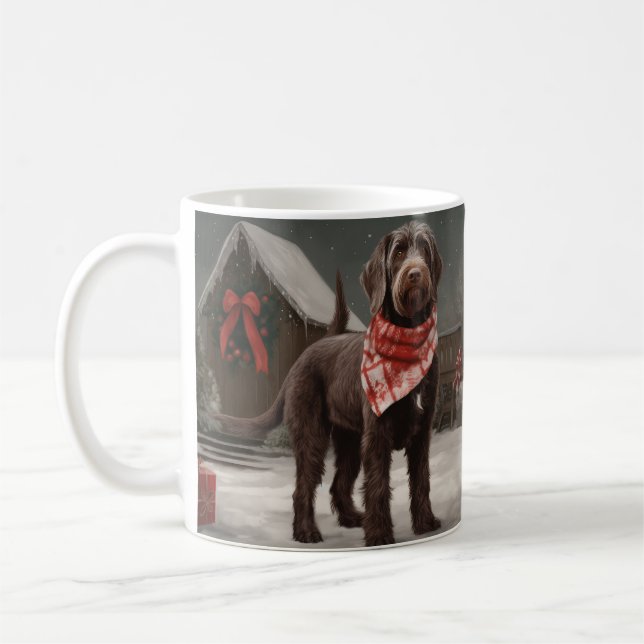 Drahthaar Pointing Hund im Schnee Weihnachten Kaffeetasse (Links)